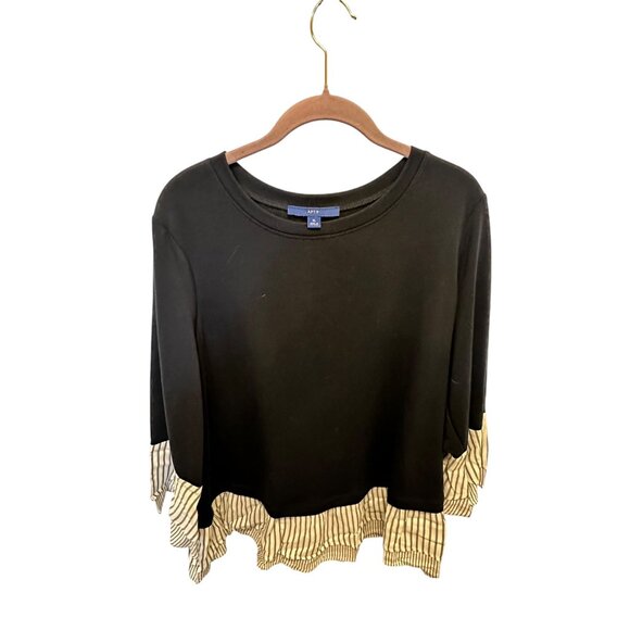 🍒 2/$20 🍒 Navy Blue Rounded Collar Long Sleeve Blouse with Striped Hem sz XL - Picture 3 of 7